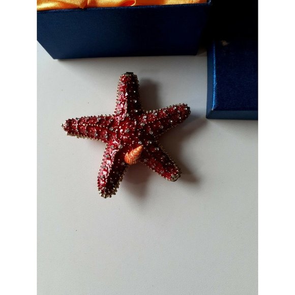 Starfish Miniature Jewelry Trinket Box Hinged Lid Enamel Bejeweled Crystals  - Picture 5 of 5